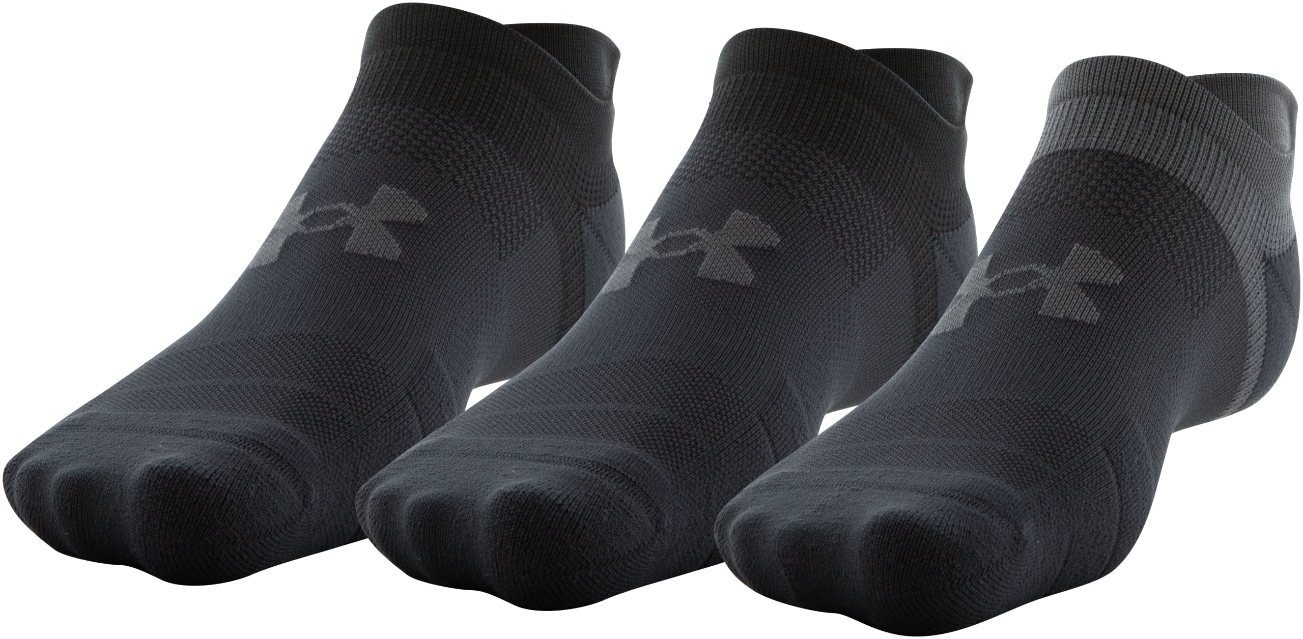 Under Armour Adult ArmourDry Run Lite No Show Tab Socks, 3-Pairs, Black/Jet Gray, Medium