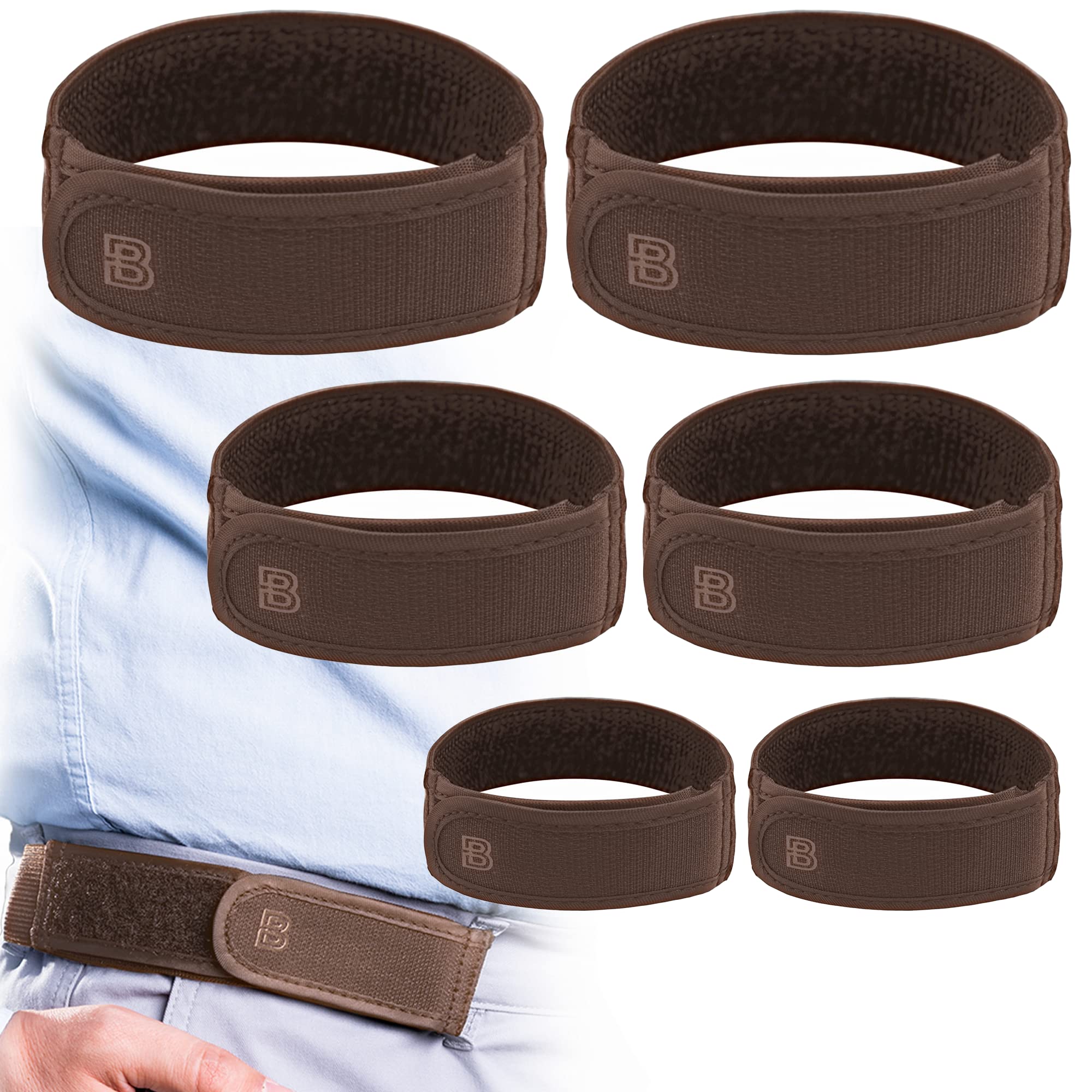 BeltBro Titan Brown MultiPack No Buckle Elastic Belt For Men — Package Includes 2 Small, 2 Medium, 2 Large — Fits 1.5 Inch Belt Loops, Comfortable and Easy To Use