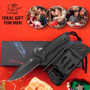 LOTHAR KA52 Fixed Blade Knife, Sharp D2 Steel Blade Survival Knife with Kydex Sheath, Hunting Knives with G10 Handle, Camping Bushcraft Knife for Outdoor, Camping Gifts For Men