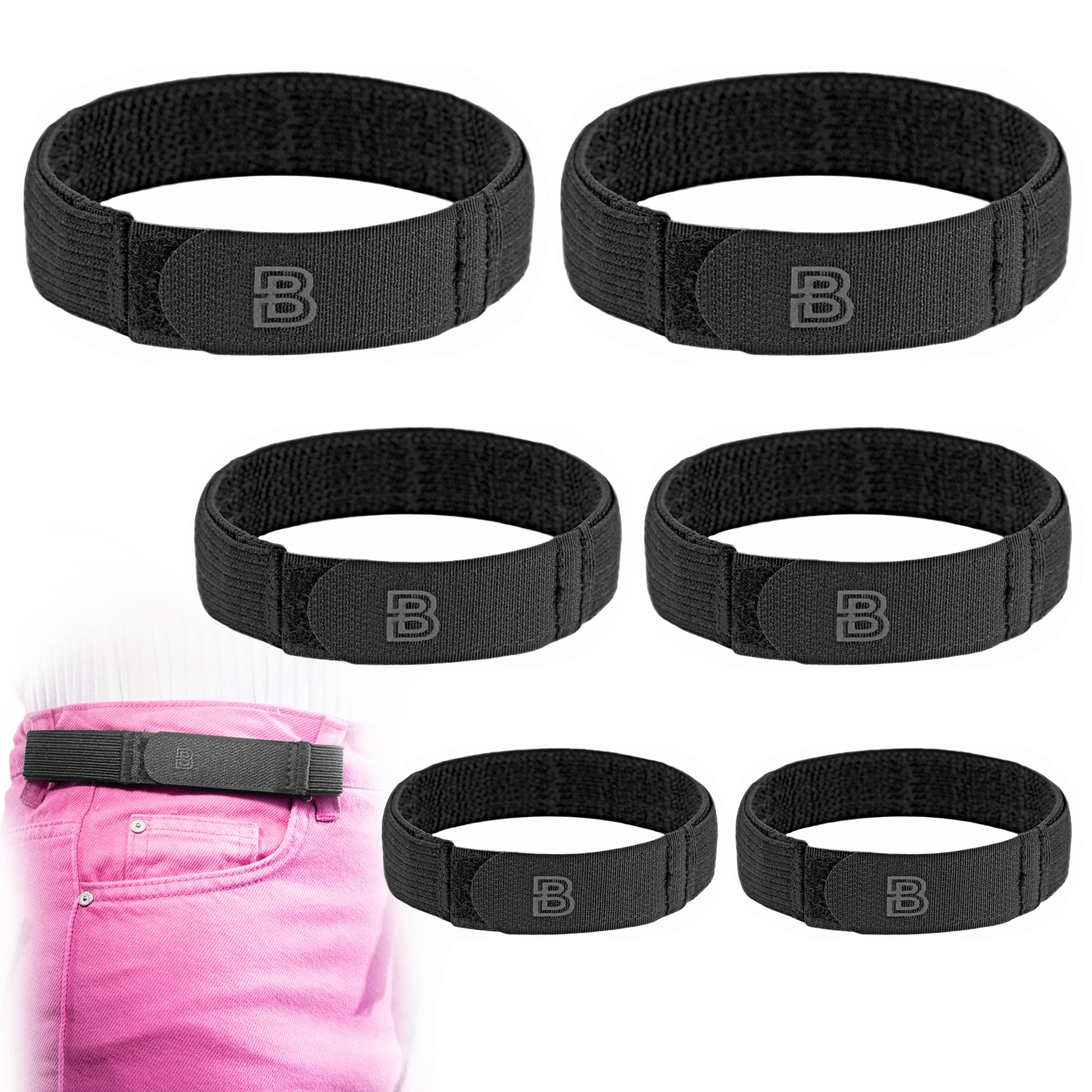 BeltBro For Women No Buckle Elastic Belt — 6 Pack (S, M, L) x 2 — Fits 1 Inch Belt Loops, Easy To Use