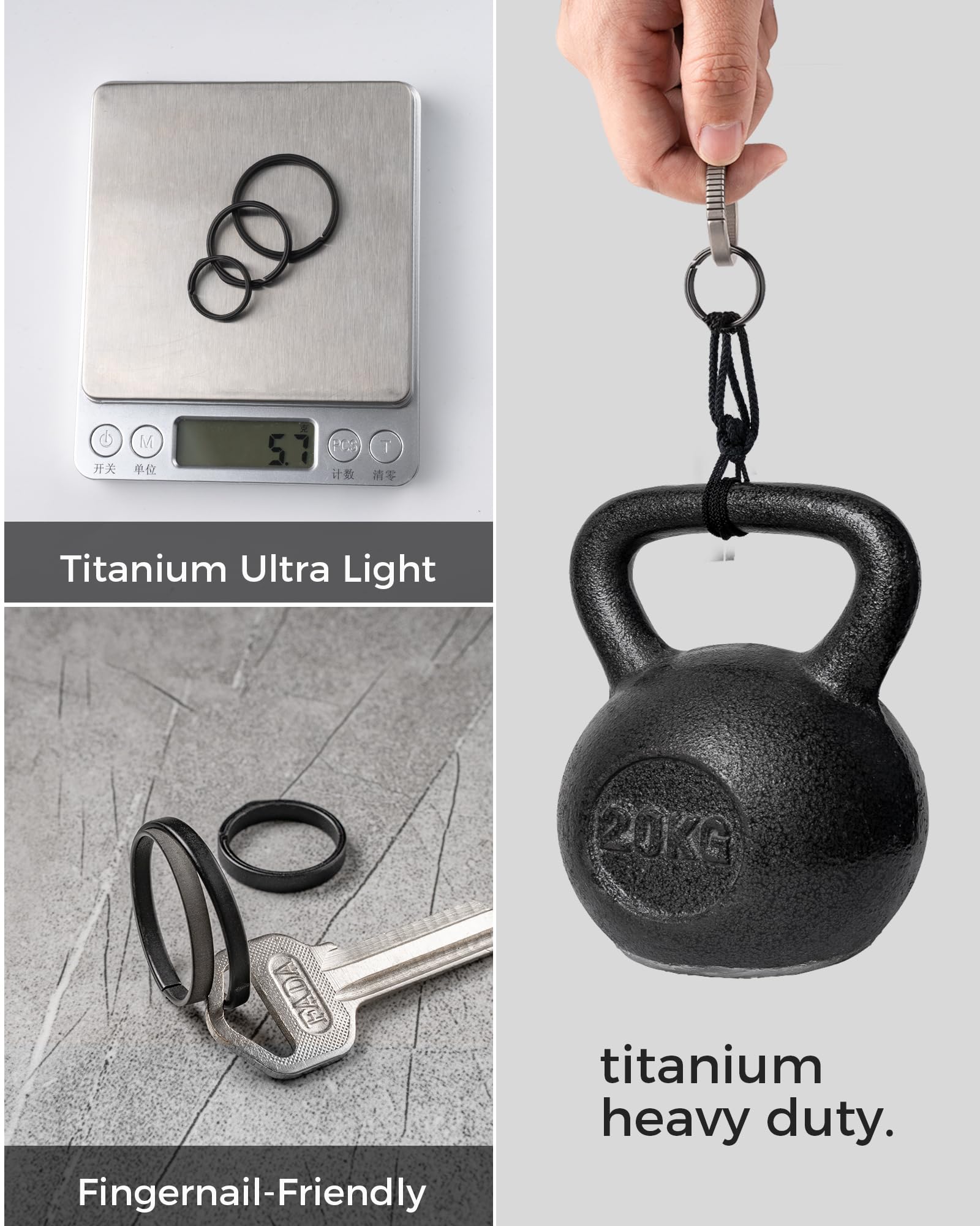 TISUR Key Ring, Titanium Side-Pushing Designed Small Key Chain Rings,Split Rings Keyrings for Men Woman