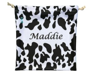 bitt sportswear personalized gymnastics grip bag in cow print with crystals options (black cow print)