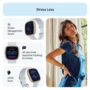 Fitbit Sense 2 Advanced Health and Fitness Smartwatch with Tools to Manage Stress and Sleep, ECG App, SpO2, 24/7 Heart Rate and GPS, Blue Mist/Pale Gold, One Size (S & L Bands Included)