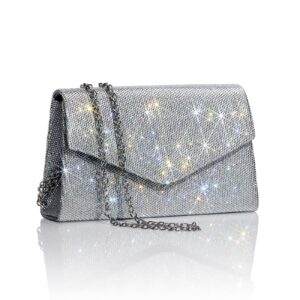 gegele women's sparkly evening bags glitter rhinestone clutch purse for party prom wedding (silver)