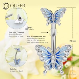 OUFER Butterfly Belly Button Rings, 14G 316L Surgical Steel Navel Piercing Jewelry, Navel Ring Barbell for Women