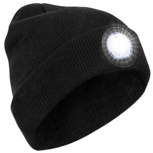 Rechargeable LED Beanie Hat with Flashlight - Unisex Winter Knitted Headlamp Cap for Men and Women