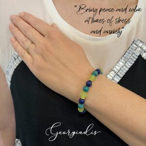 Georgiadis 8mm Lapis Lazuli, African Jasper & Jade Gemstones Bracelet, Crystal Healing Stones, Self-Confidence, Balancing Energy, Prosperity, Abundance, For Men, Women, Gift. (Multi, 8.30")