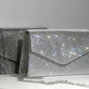 GEGELE Women's Sparkly Evening Bags Glitter Rhinestone Clutch Purse for Party Prom Wedding (Silver)