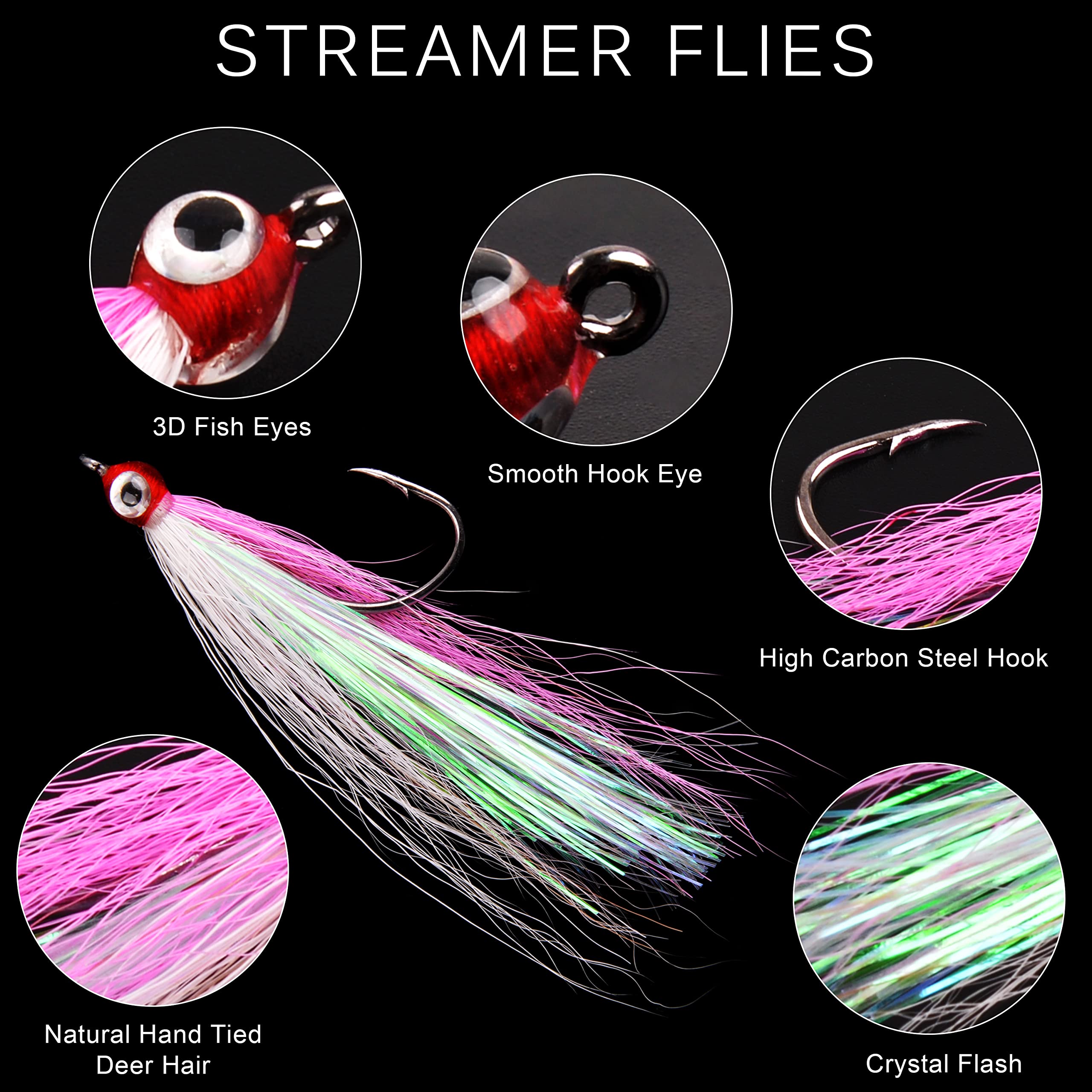 Streamer Flies for Fly Fishing, Classic Clouser Minnow Fishing Flies Streamers Fly Fishing Lures for Trout Bass Saltwater Freshwater (Pink, 5Pcs)