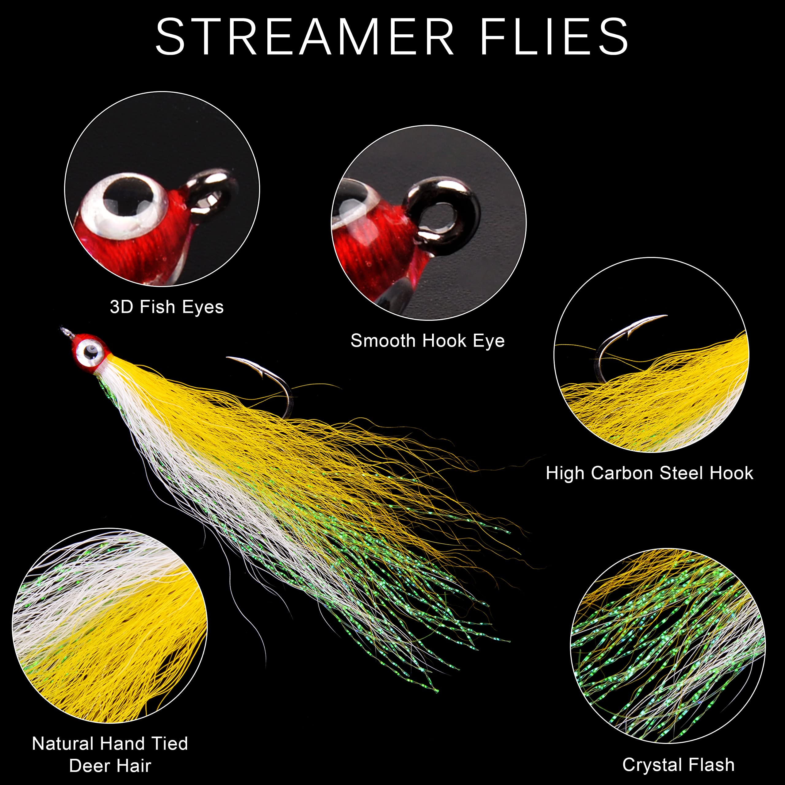 Streamer Flies for Fly Fishing, Classic Clouser Minnow Fishing Flies Streamers Fly Fishing Lures for Trout Bass Saltwater Freshwater (Yellow, 10Pcs)