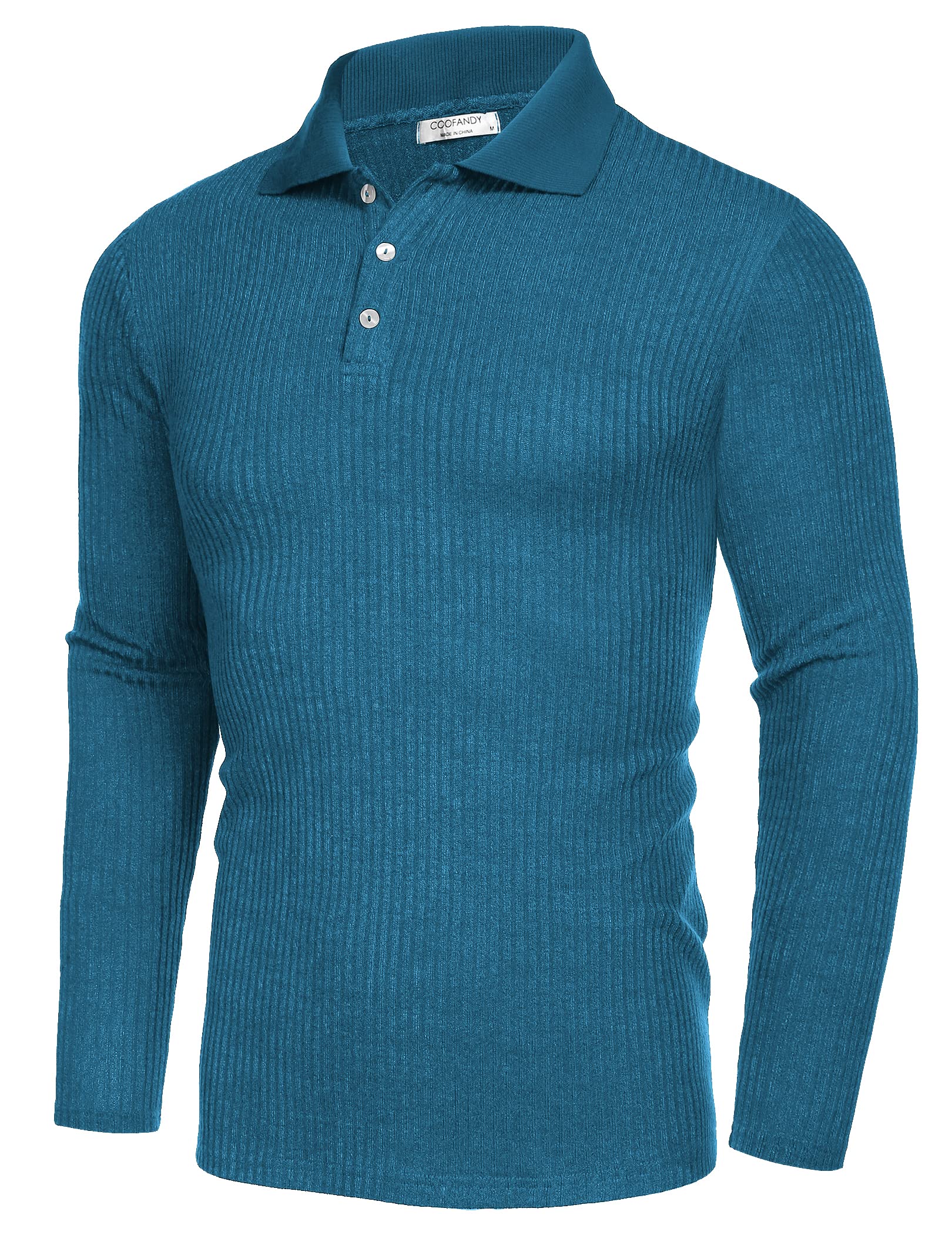 COOFANDY Mens Long Sleeve Polo Shirt Knit Pullover Golf Tops Sweater T Shirts Blue