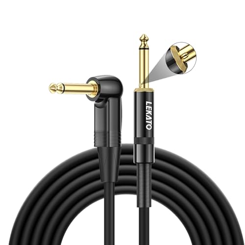 LEKATO Instrument Cable with Mute Button, Guitar Cable10 ft Guitar Audio Cable for Electric Guitar, Bass, Professional Electric AMP Cord with Dual Mute Plug Ends, 1/4" Right Angle to Straight Plug