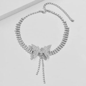 Aomcisi Sexy Shining Crystal Full Rhinestone Choker Crystal Butterfly Choker for Lady Party Jewelry (Silver)