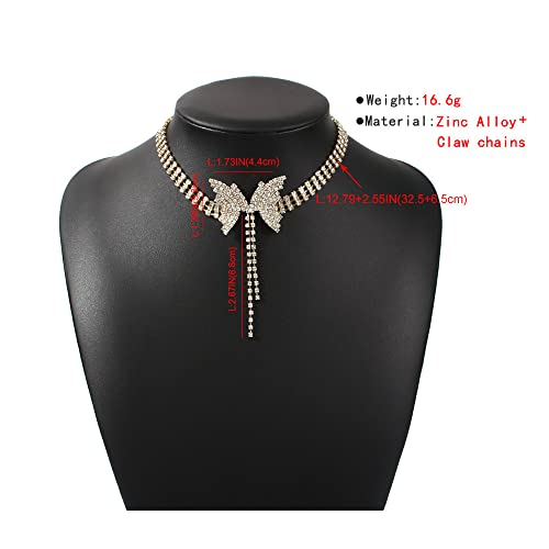 Aomcisi Sexy Shining Crystal Full Rhinestone Choker Crystal Butterfly Choker for Lady Party Jewelry (Silver)