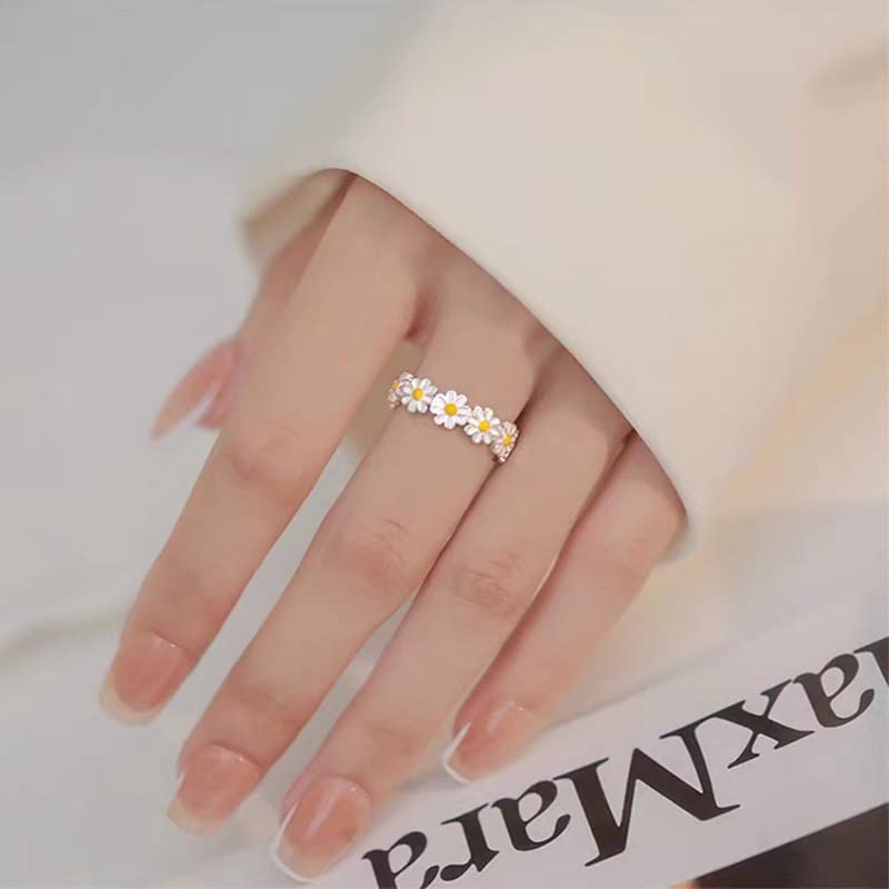 Fashionable Droplet Design Trendy Korean Daisy Flower Rings for Women Finger Ring Fine Jewelry