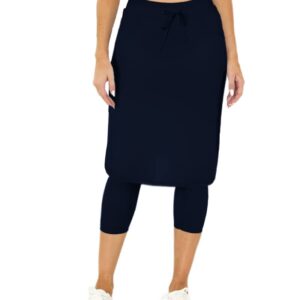 Womens Tennis Skirt with Built in Capri Leggings 20" Knee Length Skorts Skirts Drawstring Golf Skirts Skirted Leggings Navy Blue