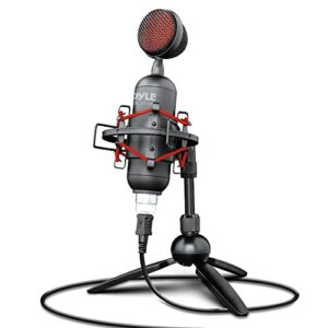 pyleusa usb cardioid condenser microphone - audio mic w/usb cable, built-in pop filter, adjustable desktop stand - for gaming ps4, streaming, podcasting, studio, youtube - pdmiusb75