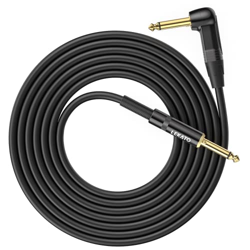 LEKATO Instrument Cable with Mute Button, Guitar Cable10 ft Guitar Audio Cable for Electric Guitar, Bass, Professional Electric AMP Cord with Dual Mute Plug Ends, 1/4" Right Angle to Straight Plug