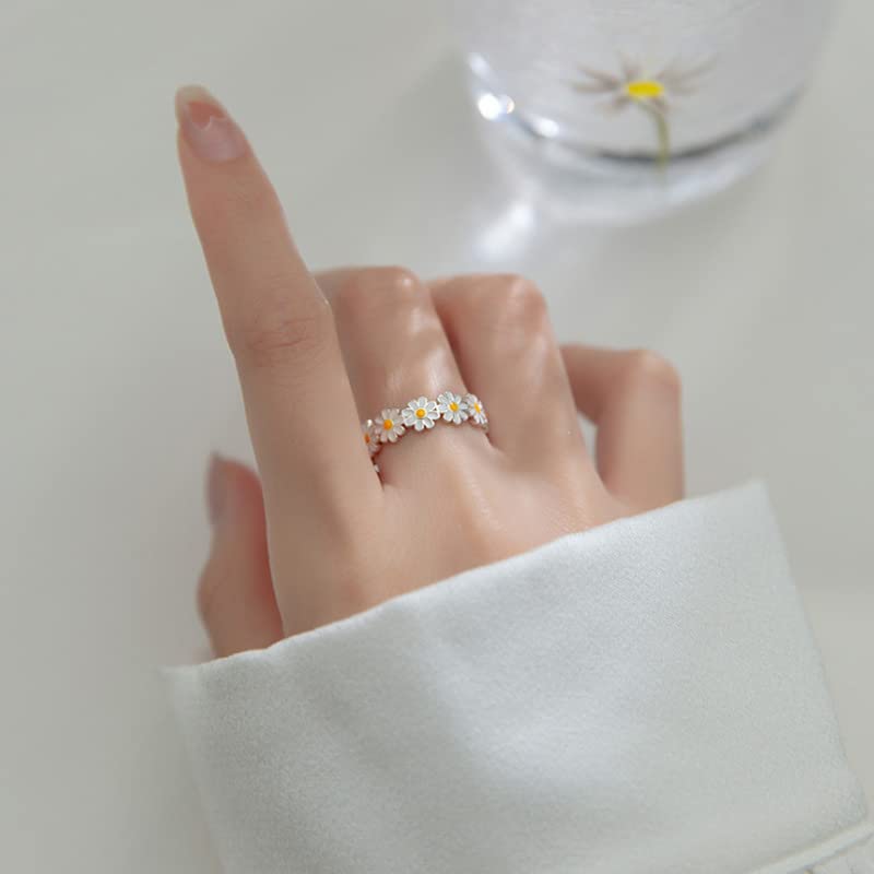 Fashionable Droplet Design Trendy Korean Daisy Flower Rings for Women Finger Ring Fine Jewelry