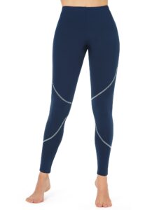 mancyfit thermal pants women fleece lined leggings womens thermal underwear bottoms contrast color stitching winter leggings navy and white lines x-small