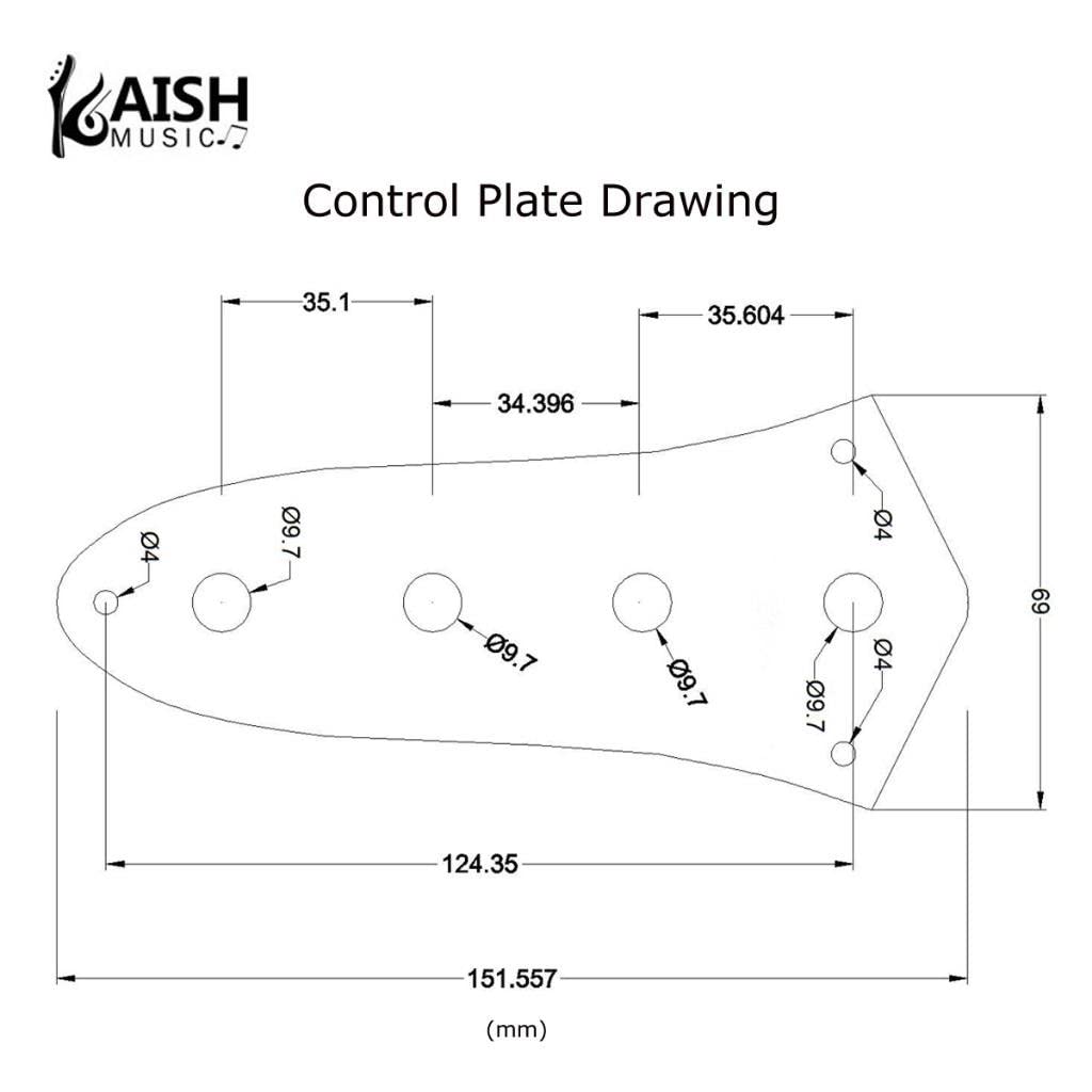 KAISH USA Specs Metal J Bass Control Plate Aluminum Anodized Jazz Bass JB Control Plate with 3/8" CTS Pot Holes for American/Mexican Jazz Bass Black