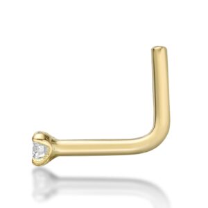 Lavari Jewelers 20 Gauge 0.02 Carat Lab Grown Diamond L-Shaped Nose Ring in 14k Yellow Gold (D-E, I2-I3, cttw) 1.7 mm