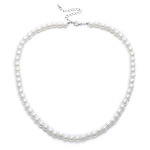 Pearl Necklace for Men, White Pearl Necklace for Women, 8MM Round Pearl Necklace, Pearl Jewelry 20" Length