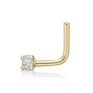 Lavari Jewelers 20 Gauge 0.02 Carat Lab Grown Diamond L-Shaped Nose Ring in 14k Yellow Gold (D-E, I2-I3, cttw) 1.7 mm