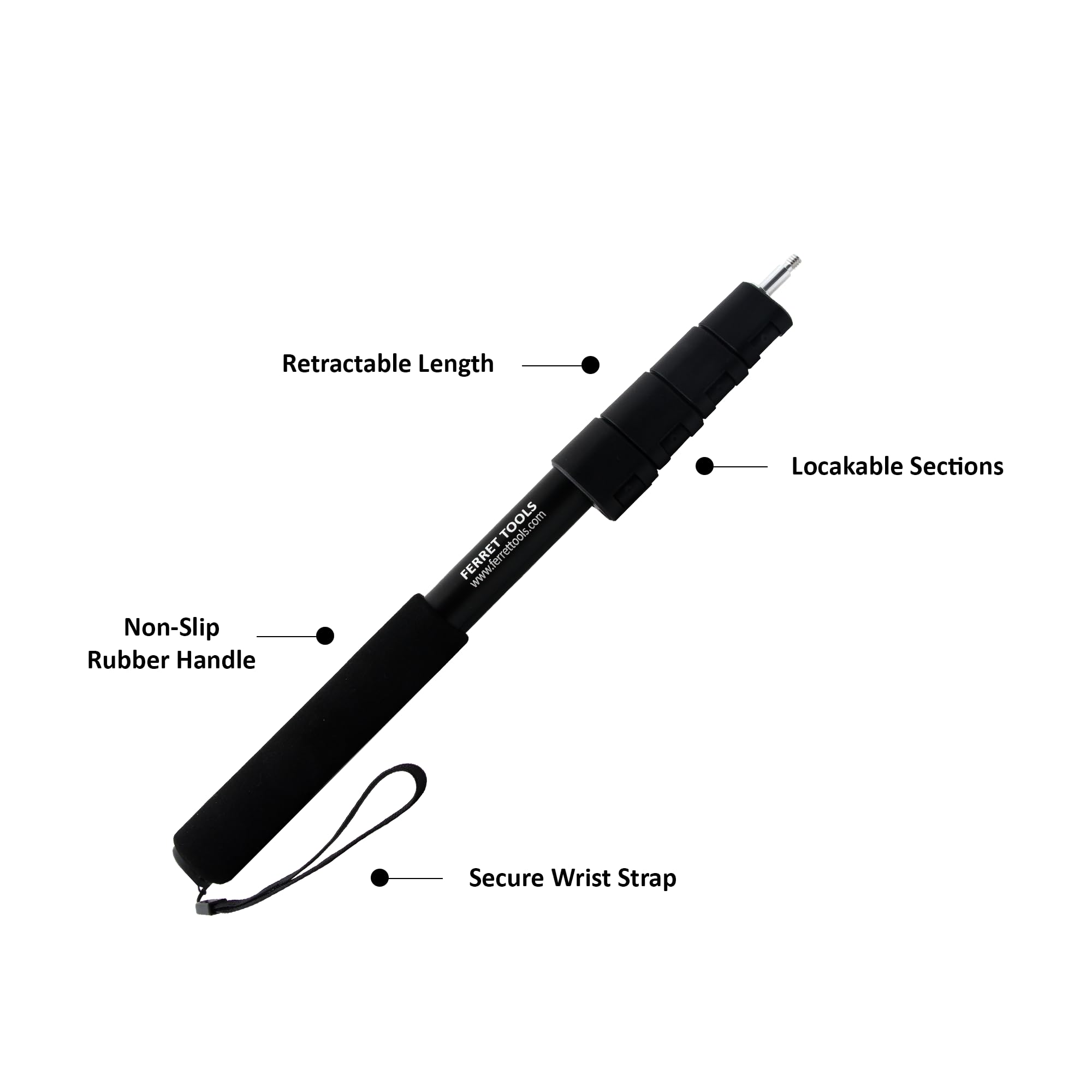 FERRET STICK – 55” (140cm) Lightweight Aluminum Lockable Section Extension Rod - Compatible with all Ferret Inspection Cameras