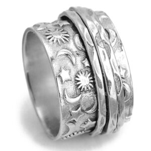 moon star sun spinner ring for women girls men anti anxiety fidget rotate freely inspirations stress relief meditation stacking middle finger wide band fashion vintage statement ring personalized jewelry gifts bff valentine's day birthday xmas (10)