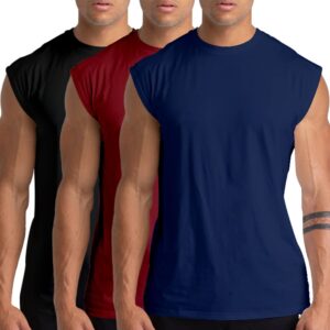 Holure 3 Pack Men's Gym Tank Tops Workout Sleeveless T-Shirts Athletic Muscle Tank Training Bodybuilding ShirtsBlack/Navy/Red XL