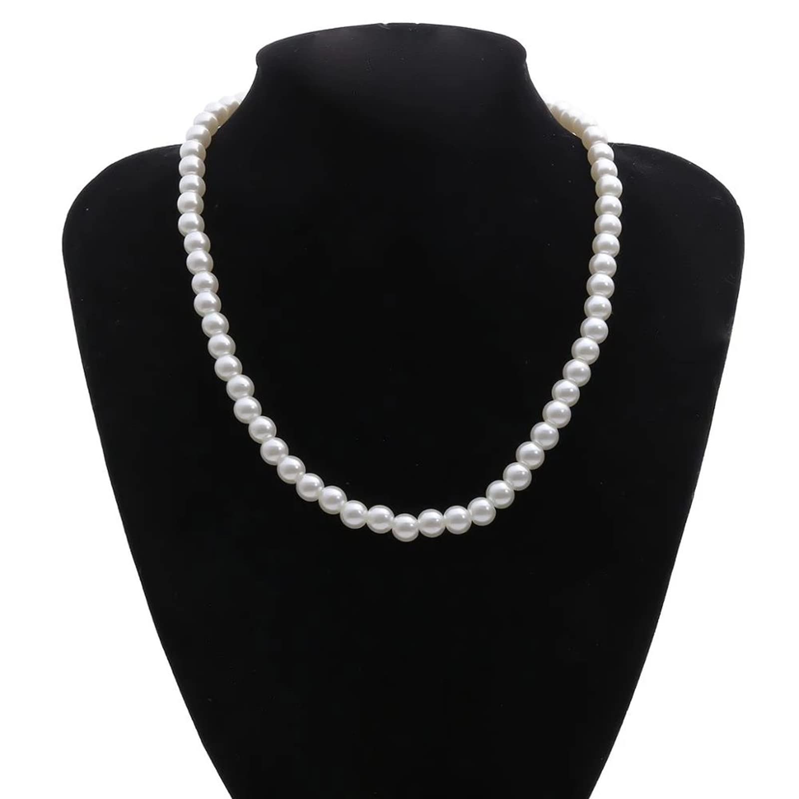 Pearl Necklace for Men, White Pearl Necklace for Women, 8MM Round Pearl Necklace, Pearl Jewelry 20" Length