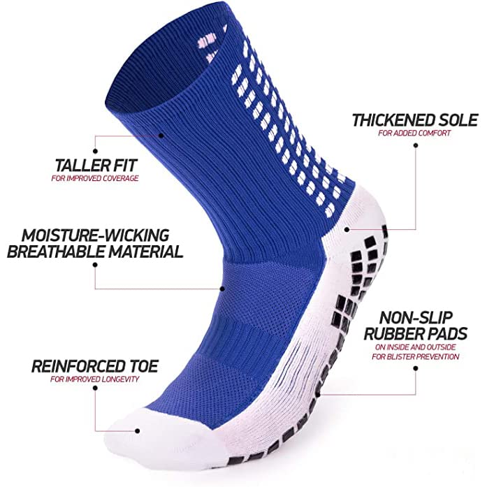 Anti-slip Sport Socks Athletic Socks Non-slip Rubber Grip for Football, Rugby, Basketball, Running, Hiking, YogaPilates (Blue Socks) One Size