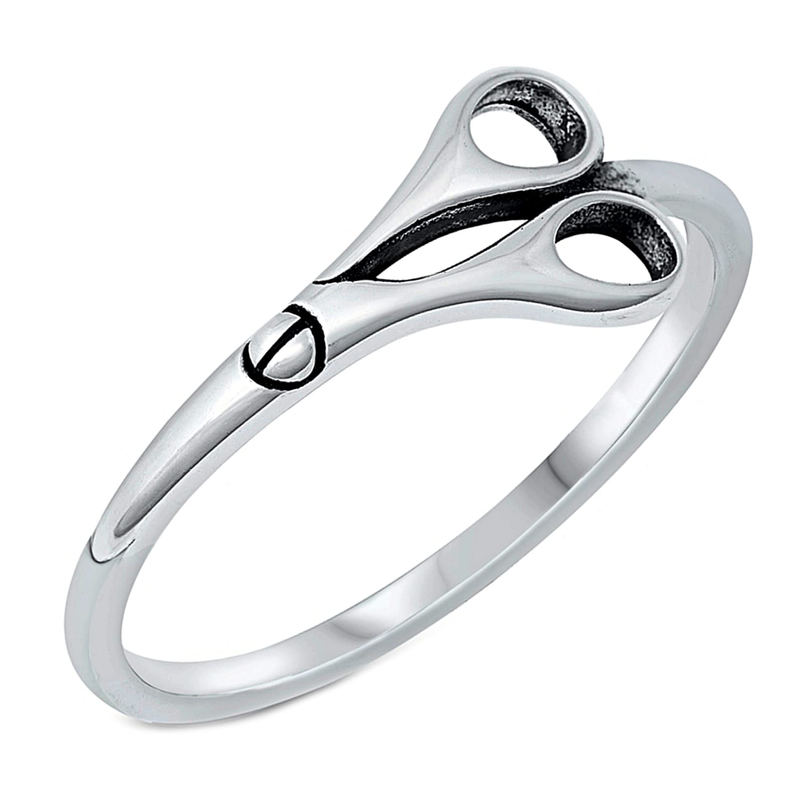 JEWELRITZY Solid 925 Sterling Silver Dainty 8mm Sideways Scissors Ring Size 9