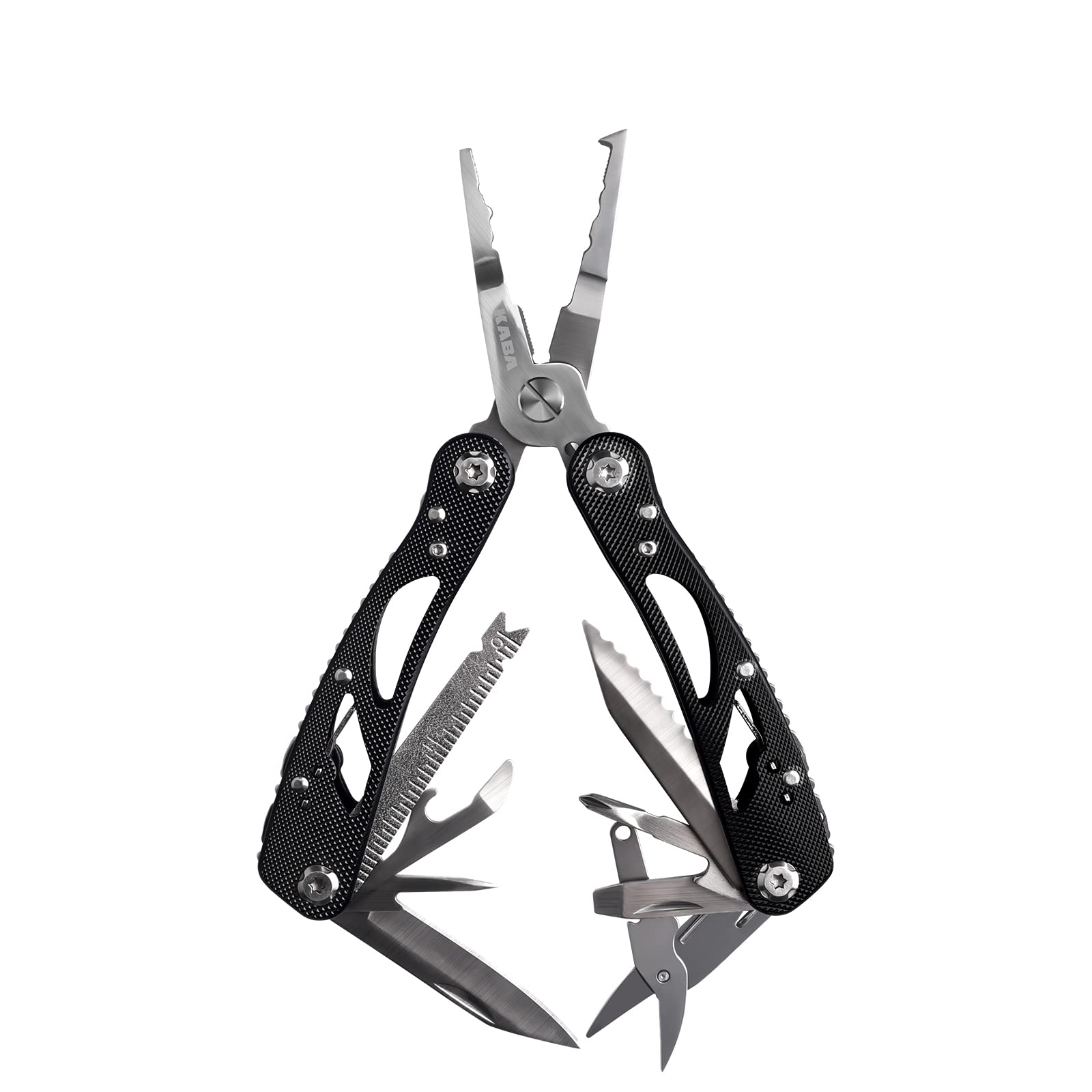 Kaba 12-in-1 Multitool Pliers of Fishing Tools, Professional Stainless Steel Multitool Pliers,Pocket Knife,Bottle Opener,Apply to Survival,Camping, Hunting and Hiking DIY Gifts for Men