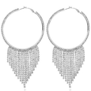 Earent Silver Rhinestone Tassel Earrings Sparkly Chandelier Fringe Earring Crystal Dangling Earrings Jewelry for Women