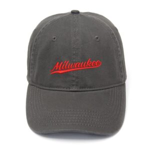 men's baseball caps milwaukee city - wi embroidered dad hat washed cotton hat (grey,7 3/8)