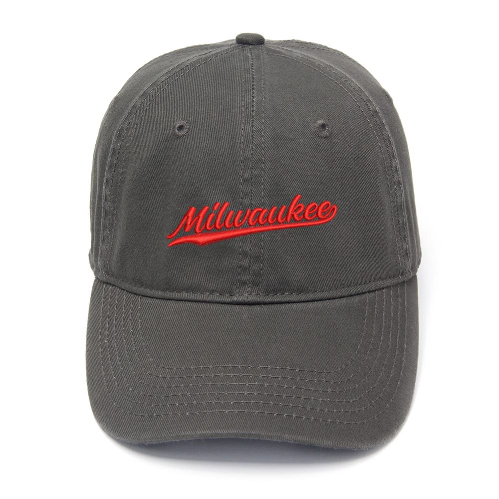 Men's Baseball Caps Milwaukee City - WI Embroidered Dad Hat Washed Cotton Hat (Grey,7 3/8)