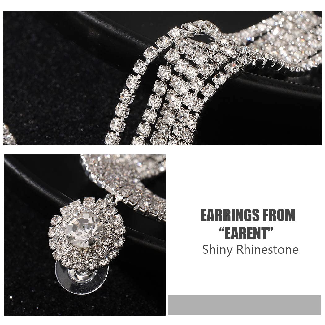 Earent Tassel Rhinestone Earrings Silver Long Chandelier Fringe Chain Crystal Dangle Drop Earring Vintage Bridal Party Jewelry for Women