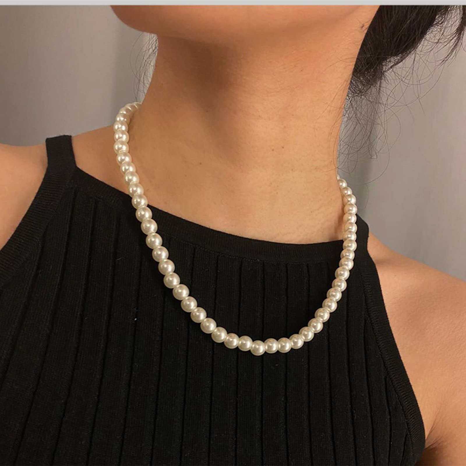 Pearl Necklace for Men, White Pearl Necklace for Women, 8MM Round Pearl Necklace, Pearl Jewelry 20" Length