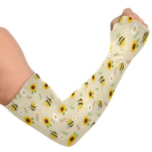 GuoChe Arm Sleeves for Women Gardening Sleeves Sun UV Cooling Sleeve with Thumb Hole Bee Sunflower Flower