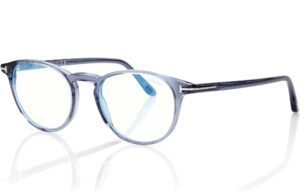 eyeglasses tom ford ft 5803 -b 090 shiny tranparent blue,"t" logo/blue block l