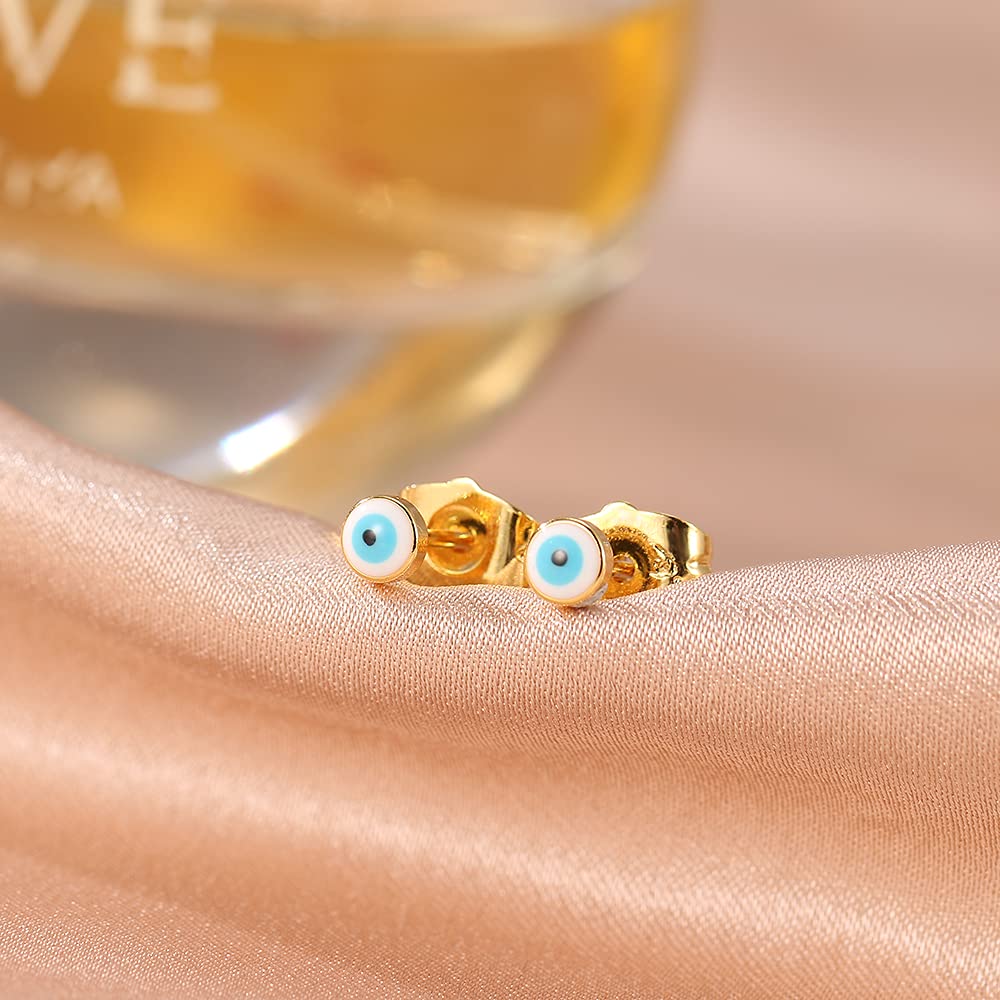 Blue Evil Eye Mini Stud Earrings for Women Little Men Dainty Minimalist Tiny Cartilage Tragus Small Cute Hypoallergenic Studs for Birthday…