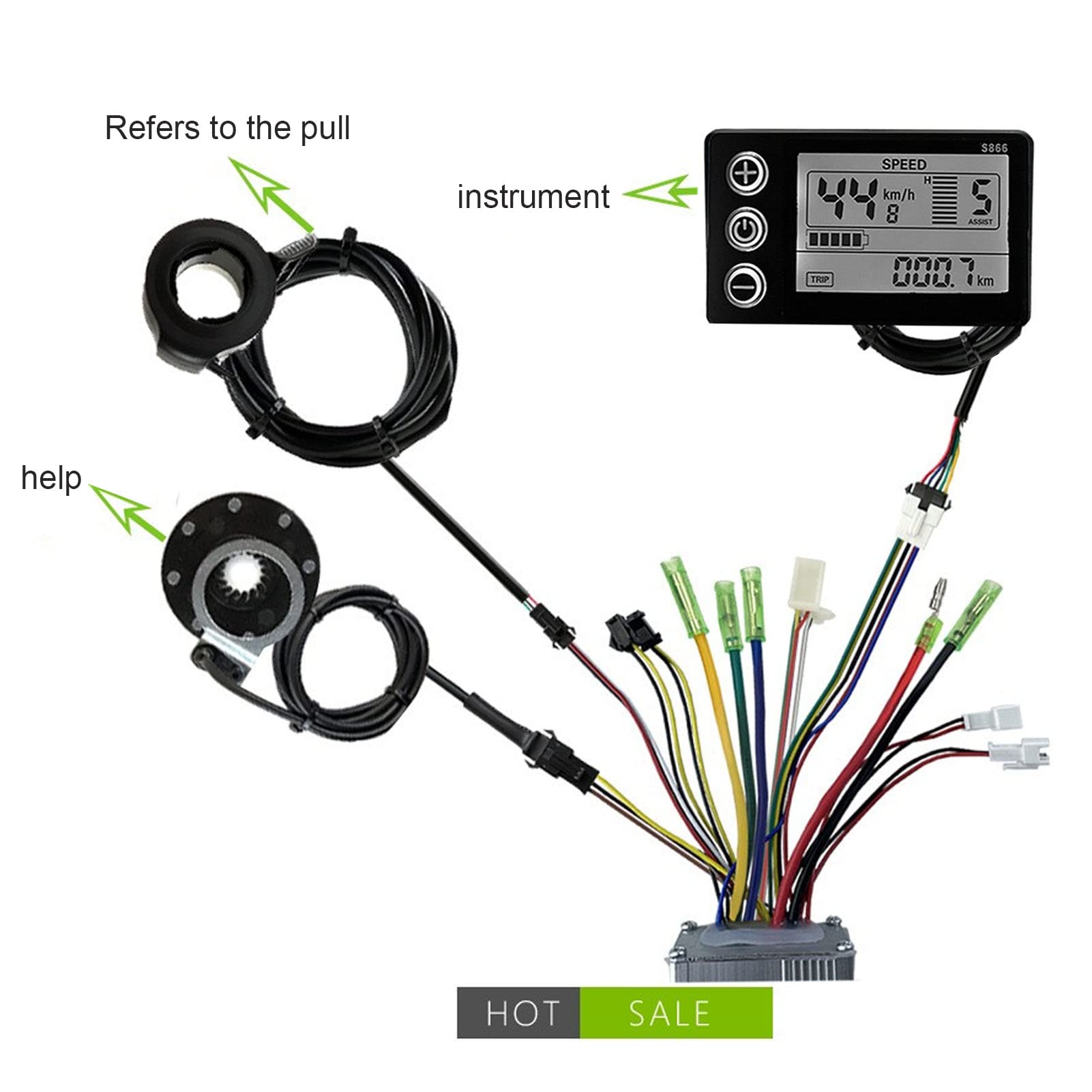 FOUF Electric Bike Motor Controller, 22A 36V 48V 500W Brushless Motor Controller LCD Panel Kit and E Bike Conversion Kit, Common Controller with LCD S866 Panel Thumb Throttle for 500W Motor