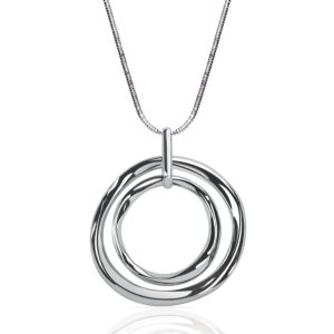 xilazab silver double circle necklace, long silver necklace sweater long silver chain for women silver circle large pendant womens jewelry silver statement necklace for women valentines gift