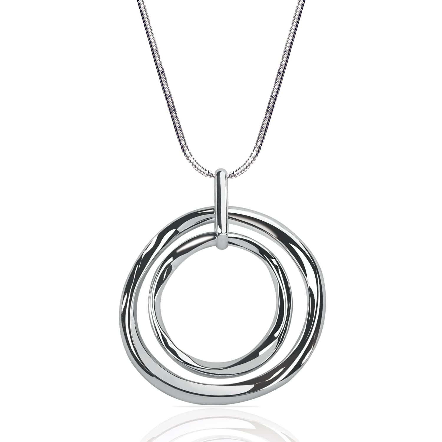 XILAZAB Silver Double Circle Necklace, Long Silver Necklace Sweater long Silver Chain for Women Silver Circle Large Pendant Womens Jewelry Silver Statement Necklace for Women Valentines Gift