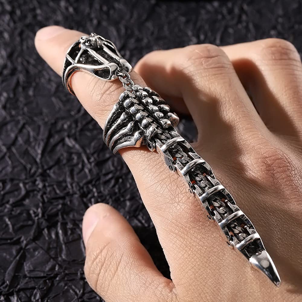 tenghong2021 Silver Scorpion Ring Gothic Knuckle Joint Finger Ring Punk Rock Hinged Activity Rings Halloween Cosplay Costume Accessories