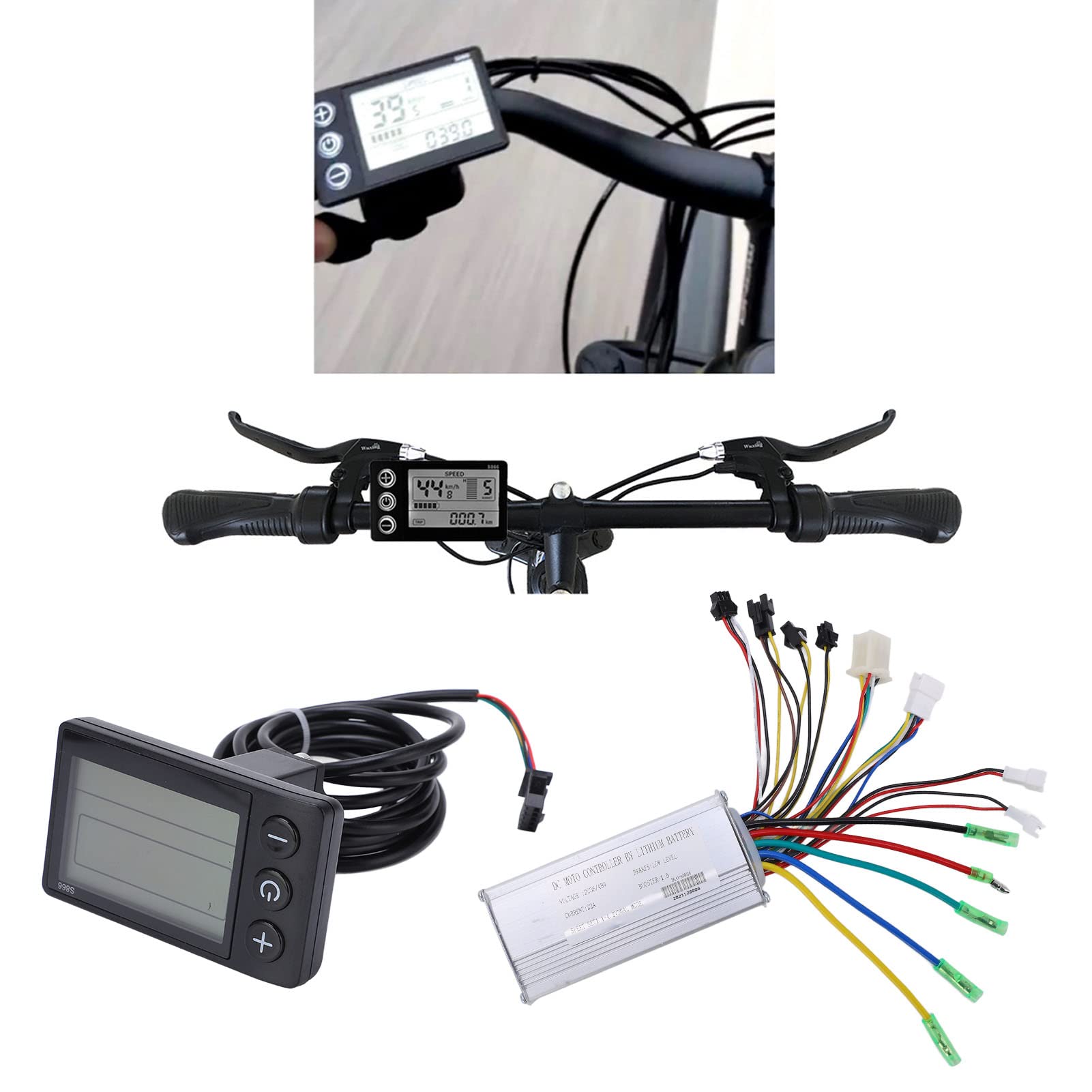 FOUF Electric Bike Motor Controller, 22A 36V 48V 500W Brushless Motor Controller LCD Panel Kit and E Bike Conversion Kit, Common Controller with LCD S866 Panel Thumb Throttle for 500W Motor