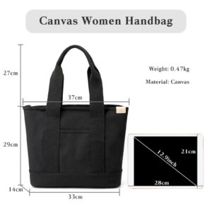 CORIOS Women Handbag Canvas Tote Bag Lightweight Shoulder Bag Casual Top Handle Bag Large Capacity Chic Bag Hobo Bag for Work Shopping Travel Dail Black