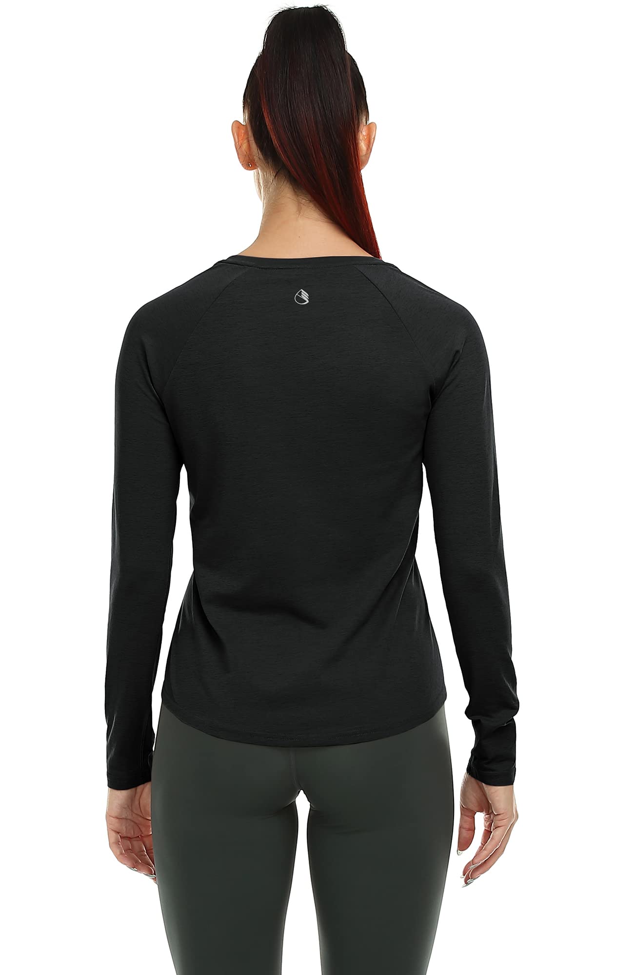 icyzone V-Neck Long Sleeve Workout Shirts for Women, Quick Dry Fitness Athletic Running Yoga Tops (Black, S)